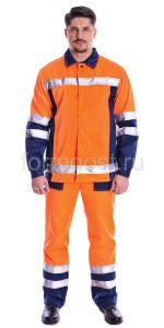 Костюм "Дорожник Люкс" с п/к, оранж. фл. + син.