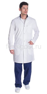 Халат "Элит" мед. муж., бел. + син.