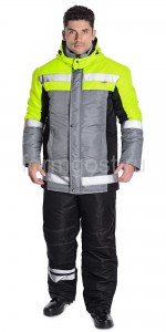 Костюм "Меридиан 2" утепл. с бр., сер. + черн. + желт.