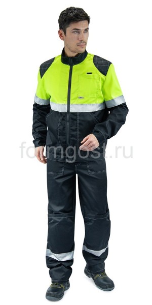 Костюм рабочий "ФОРМГОСТ" с брюками, черный + желтый флуоресцентный