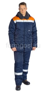 Куртка "Труд М" утепленная, синий + оранжевый вид спереди