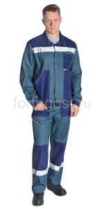 Костюм "Труд" с брюками, ткань - саржа, цвет серый + синий вид спереди