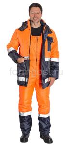 Костюм "Трасса" утепл.с п/к, оранж. фл. + оранж. фл. + син