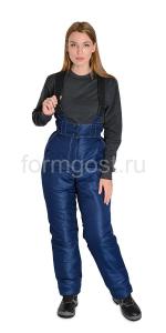 Брюки женские "Люкс" утепл. со спинк. на брет., т. син. вид спереди