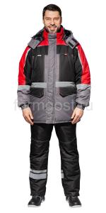 Костюм "Люкс" утепл. с бр., т. сер. + черн. + красн.