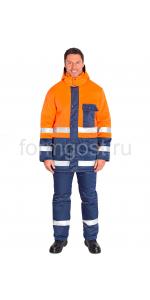 Куртка "Трасса" утепл. (тк.смесовая), оранж.фл. + син.