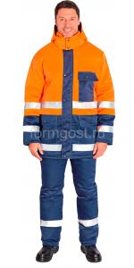 Куртка "Трасса" утепл. (тк.смесовая), оранж.фл. + син.